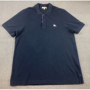 Y2K‎ Burberry London Men's Large Navy Polo Shirt Nova Check Preppy Collared Golf